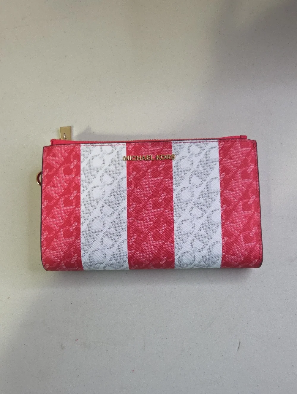 Michael Kors Red and White Stripe Zip-Around Wallet